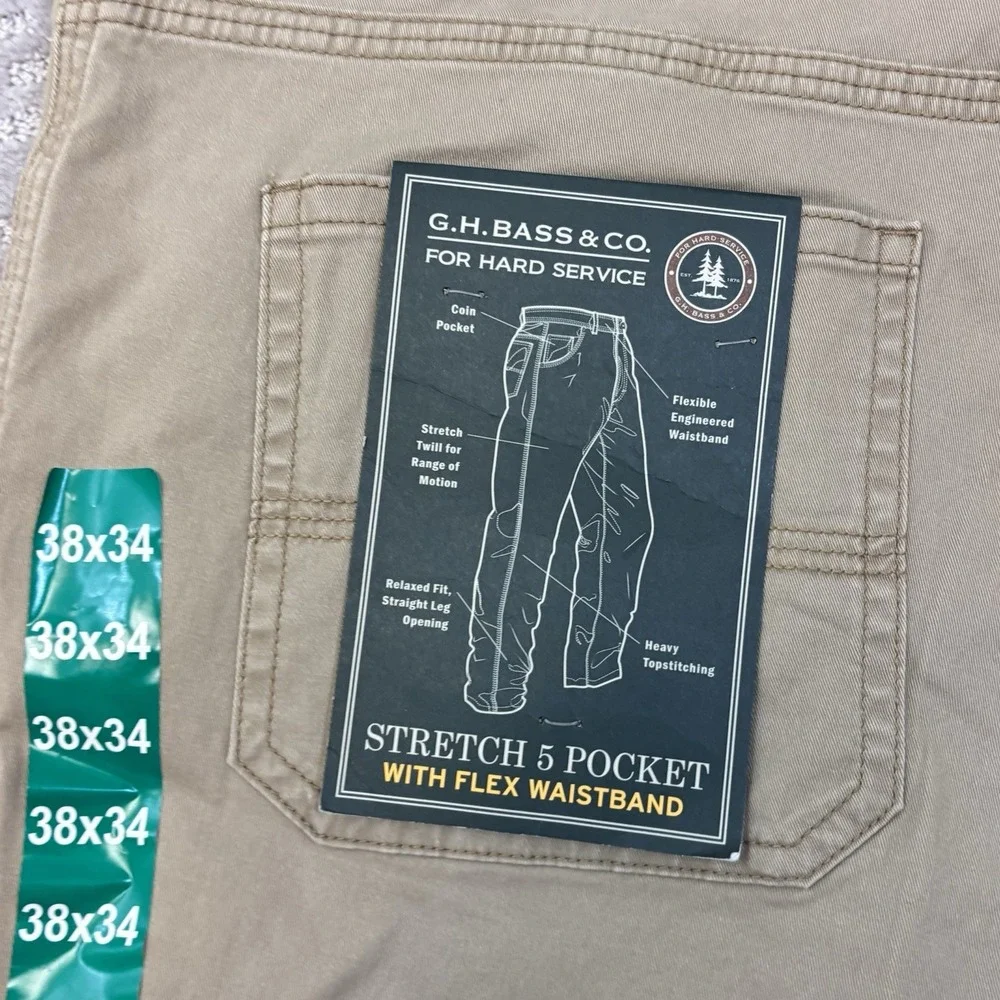 GH Bass & Co Pants Mens 38X34 Tan Groundwork Stretch Relaxed Fit Chino NWT